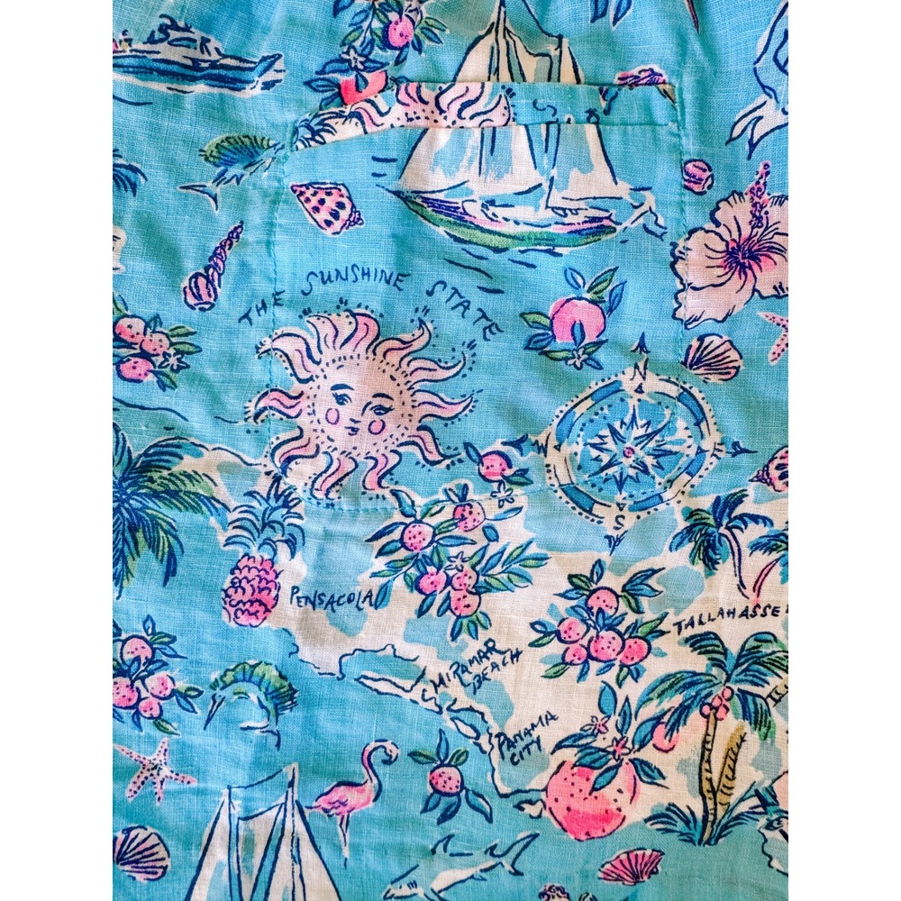 Lilly Pulitzer Lilo Lagoon Shorts Womens M Amalfi Blue Linen Florida Roadtrip EX - Picture 5 of 6